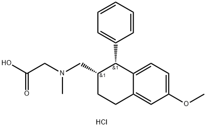 rel-N-Methyl-N-[[(1R,2S)-1,2,3,4-tetrahydro-6-methoxy-1-phenyl-2-naphthalenyl]methyl]glycine hydrochloride Struktur