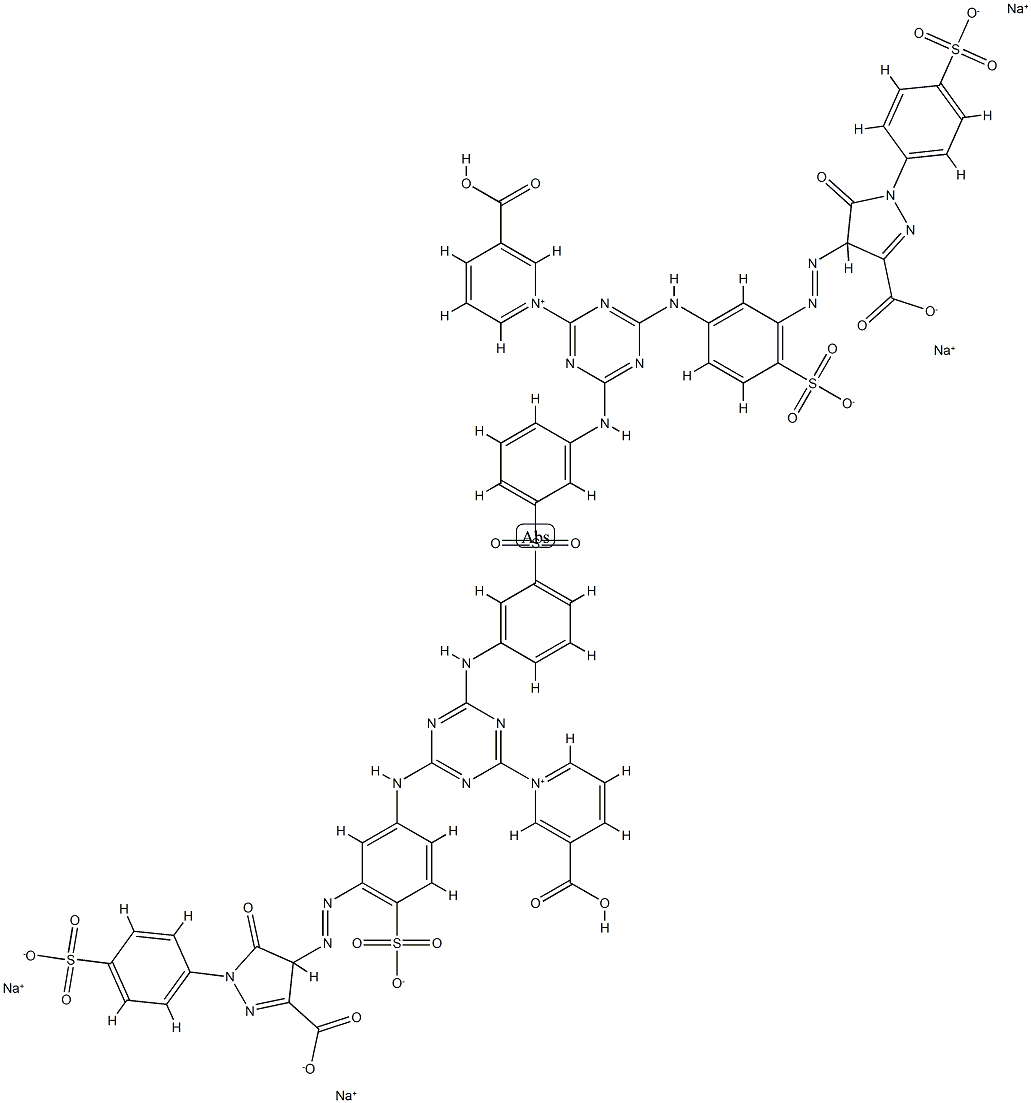 Pyridinium, 1,1'-[sulfonylbis[3,1-phenyleneimino[6-[[3-[[3-carboxy-4,5-dihydro-5-oxo-1-(4-sulfophenyl)-1H-pyrazol-4-yl]azo]-4-sulfophenyl]amino]-1,3,5-triazine-4,2-diyl]]]bis[3-carboxy-, bis(inner salt), tetrasodium salt Struktur