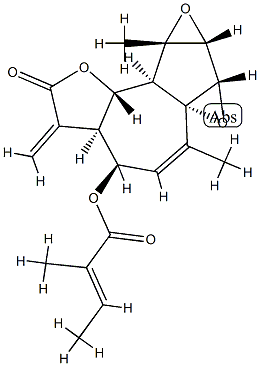 (E)-2-Methyl-2-butenoic acid (3aR,6aS)-2,3,3aβ,7aα,7bα,8a,8bβ,8cα-octahydro-6,8aα-dimethyl-3-methylene-2-oxo-4H-bisoxireno[1,8a:2,3]azuleno[4,5-b]furan-4α-yl ester Struktur