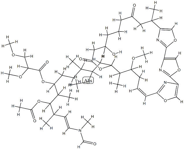 4-O-Acetyl-21-O-de(aminocarbonyl)-27-demethoxy-4-O,23,26-tridemethyl-6-deoxo-25-deoxy-6-(2,3-dimethoxy-1-oxopropoxy)-27-methyl-25-oxokabiramide C Struktur