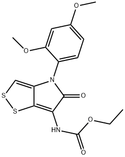 [4-(2,4-Dimethoxy-phenyl)-5-oxo-4,5-dihydro-[1,2]dithiolo[4,3]pyrro-6-yl]-carbamic acid ethyl ester Struktur