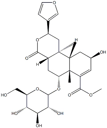 [2S,(-)]-2β-(3-Furanyl)-6β-(β-D-glucopyranosyloxy)-1,4,4aα,5,6,6a,9,10,10aα,10b-decahydro-9α-hydroxy-6aα,10bβ-dimethyl-4-oxo-2H-naphtho[2,1-c]pyran-7-carboxylic acid methyl ester Struktur