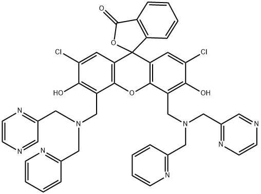 9-(2-Carboxyphenyl)-2,7-dichloro-4,5-bis[(2-picolyl)(pyrazin-2-ylMethyl)aMinoMethyl]-6-hydoxy-3-xanthanone ZPP1 Struktur