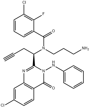 N-(3-アミノプロピル)-N-[(S)-1-[7-クロロ-3-ベンジル-4-オキソ-3,4-ジヒドロキナゾリン-2-イル]-3-ブチニル]-3-クロロ-2-フルオロベンズアミド