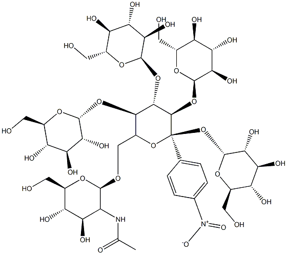 4-nitrophenyl-3(5)-O-N-acetylglucosaminyl-maltopentaoside Struktur