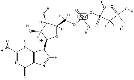 guanosine 5'-monophosphate, monoanhydride with (phosphonomethyl)phosphonic acid Struktur