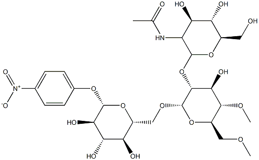 4-nitrophenyl O- (2-acetamido-2-deoxyglucopyranosyl)-(1-2)-O-(4,6-di-O-methylmannopyranosyl)-(1-6)-glucopyranoside Struktur