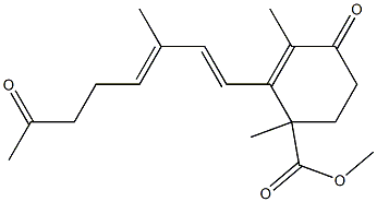 2-Cyclohexene-1-carboxylic acid, 1,3-dimethyl-2-(3-methyl-7-oxo-1,3-oc tadienyl)-4-oxo-, methyl ester, (+)- Struktur