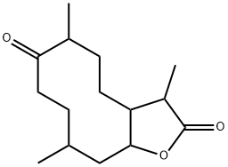 9α-Hydroxy-8-isopropyl-5ξ-methyl-4-oxocyclodecane-1ξ-carboxylic acid γ-lactone Struktur