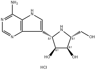 3,4-Pyrrolidinediol, 2-(4-amino-5H-pyrrolo3,2-dpyrimidin-7-yl)-5-(hydroxymethyl)-, monohydrochloride, (2S,3S,4R,5R)- Struktur