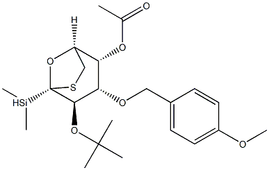 .beta.-D-Galactopyranose, 1,6-dideoxy-2-O-(1,1-dimethylethyl)dimethylsilyl-1,6-epithio-3-O-(4-methoxyphenyl)methyl-, acetate Struktur