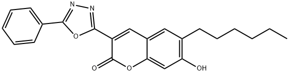 6-hexyl-7-hydroxy-3-(5-phenyl-1,3,4-oxadiazol-2-yl)-2H-chromen-2-one Struktur