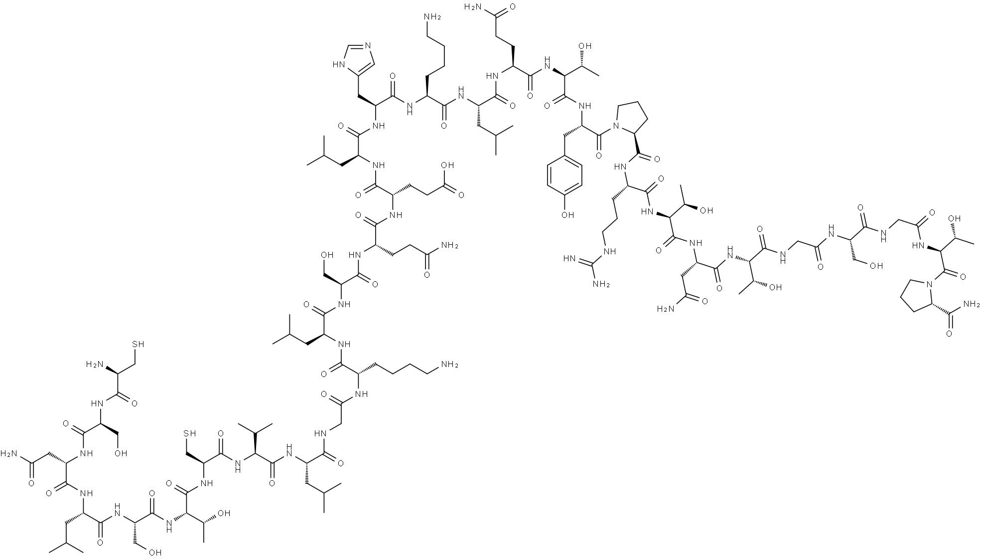 L-Cys-L-Ser-L-Asn-L-Leu-L-Ser-L-Thr-L-Cys-L-Val-L-Leu-Gly-L-Lys-L-Leu-L-Ser-L-Gln-L-Glu-L-Leu-L-His-L-Lys-L-Leu-L-Gln-L-Thr-L-Tyr-L-Pro-L-Arg-L-Thr-L-Asn-L-Thr-Gly-L-Ser-Gly-L-Thr-L-Pro-NH2 Struktur