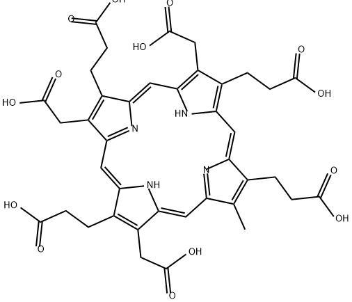 3,8,13-tris(carboxymethyl)-17-methyl-21H,23H-Porphine-2,7,12,18-tetrapropanoic acid Struktur