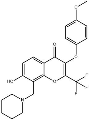 7-hydroxy-3-(4-methoxyphenoxy)-8-(piperidin-1-ylmethyl)-2-(trifluoromethyl)-4H-chromen-4-one Struktur