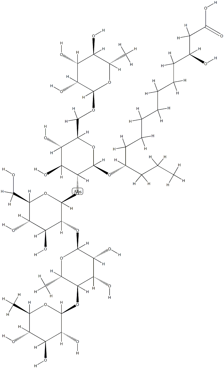 (3S,11S)-3-Hydroxy-11-[[6-O-(α-L-rhamnopyranosyl)-2-O-[2-O-[4-O-(6-deoxy-β-D-glucopyranosyl)-α-L-rhamnopyranosyl]-β-D-glucopyranosyl]-β-D-glucopyranosyl]oxy]tetradecanoic acid Struktur