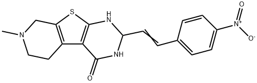 2-(2-{4-nitrophenyl}vinyl)-7-methyl-2,3,5,6,7,8-hexahydropyrido[4',3':4,5]thieno[2,3-d]pyrimidin-4(1H)-one Struktur