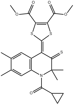 dimethyl 2-(1-(cyclopropylcarbonyl)-2,2,6,7-tetramethyl-3-thioxo-2,3-dihydro-4(1H)-quinolinylidene)-1,3-dithiole-4,5-dicarboxylate Struktur