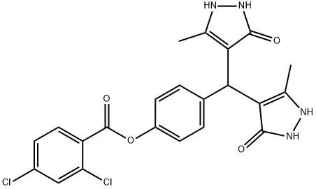 4-[bis(5-hydroxy-3-methyl-1H-pyrazol-4-yl)methyl]phenyl 2,4-dichlorobenzoate Struktur