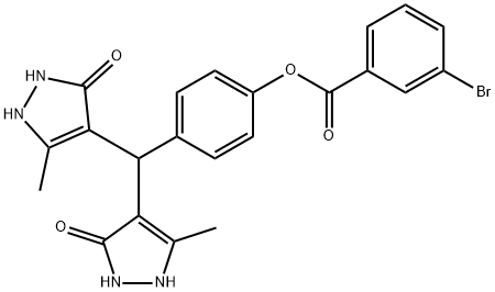 4-[bis(5-hydroxy-3-methyl-1H-pyrazol-4-yl)methyl]phenyl 3-bromobenzoate Struktur