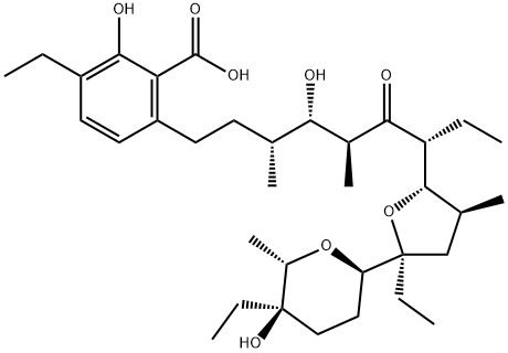 3-Ethyl-6-[(3R,4S,5S,7R)-7-[(2S,3S,5S)-5-ethyl-5-[(2R,5R)-tetrahydro-5-ethyl-5-hydroxy-6α-methyl-2H-pyran-2-yl]tetrahydro-3-methylfuran-2-yl]-4-hydroxy-3,5-dimethyl-6-oxononyl]-2-hydroxybenzoic acid Structure