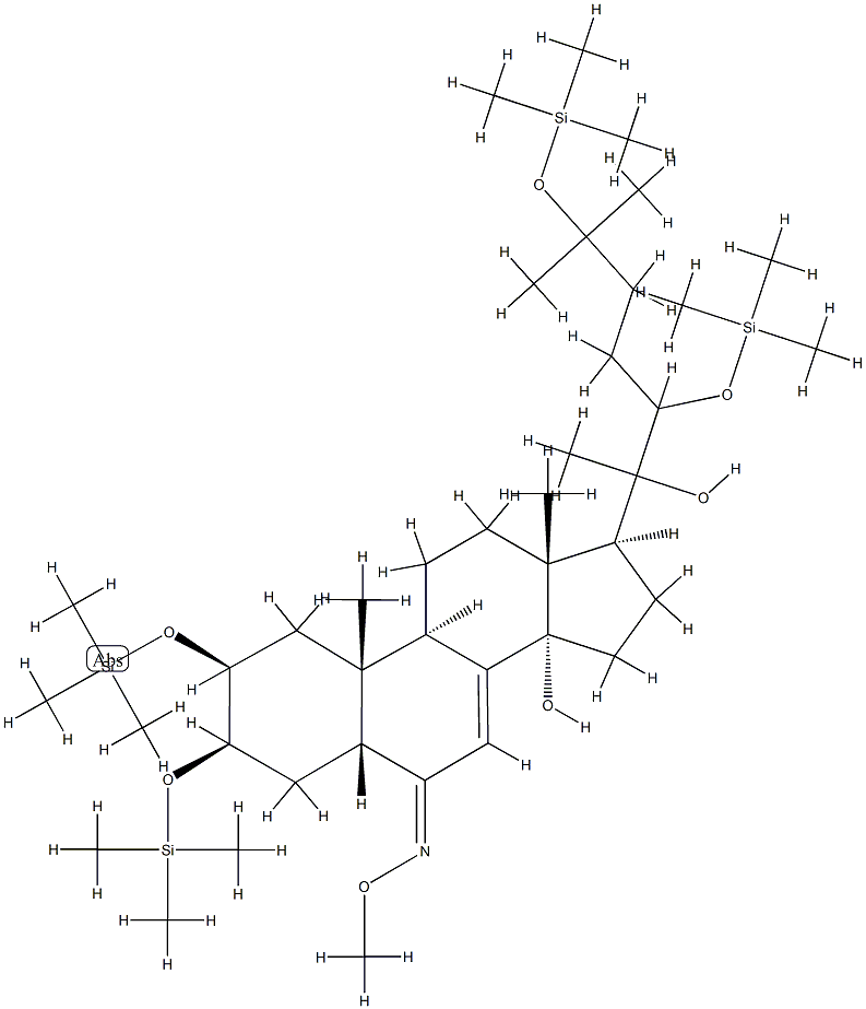 (20ξ)-14,20-Dihydroxy-2β,3β,22,25-tetrakis[(trimethylsilyl)oxy]-5β-cholest-7-en-6-one O-methyl oxime Struktur