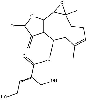 4-Hydroxy-2-hydroxymethyl-2-butenoic acid [1a,2,3,6,7,7a,8,9,10a,10b-decahydro-1a,5-dimethyl-8-methylene-9-oxooxireno[9,10]cyclodeca[1,2-b]furan-7-yl] ester Struktur