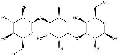 O-alpha-mannopyranosyl-(1-4)-O-alpha-rhamnopyranosyl-(1-3)-galactose Struktur