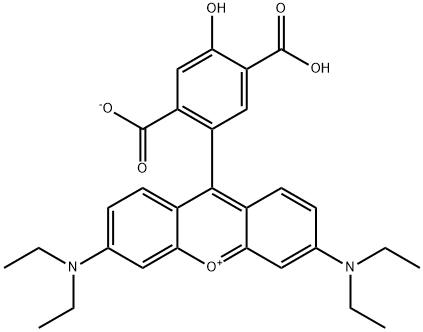 hydrogen 9-(2,5-dicarboxylato-4-hydroxyphenyl)-3,6-bis(diethylamino)xanthylium  Struktur