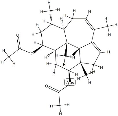 (2aS)-3β,5β-Diacetoxy-2a,7α,10,10cβ-tetramethyl-2,2a,3,4,4aα,5,6,7,7aα,8,10bβ,10c-dodecahydronaphth[2,1,8-cde]azulene Struktur