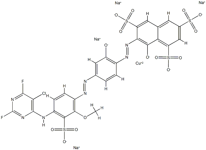 Cuprate, [7-[[4-[[5-[(5-chloro-2,6-difluoro-4-pyrimidinyl)amino]-2-methoxy-3-sulfophenyl] azo]-2-hydroxyphenyl]azo]-8-hydroxy-1,3,6-naphthalenetrisulfonato]-, tetrasodium Struktur