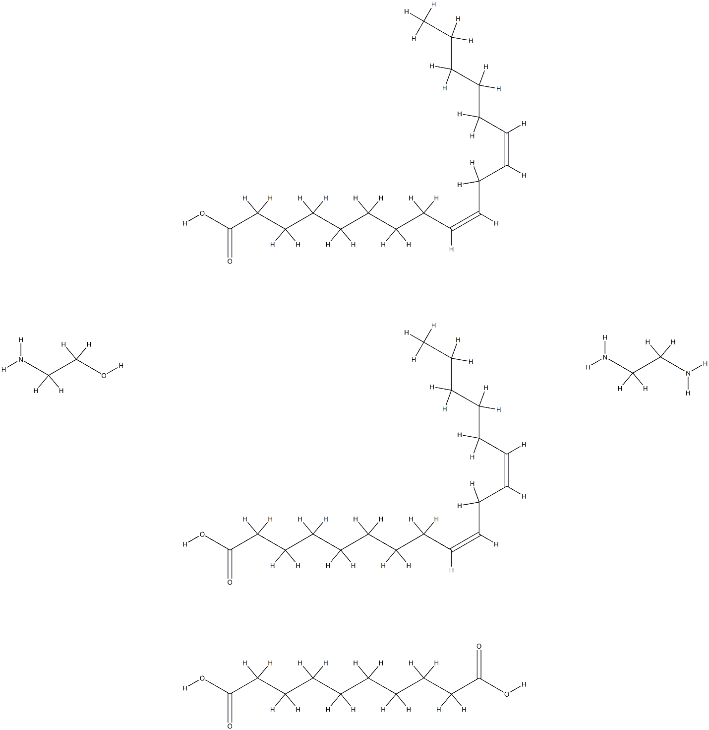 Decanedioic acid, polymer with 2-aminoethanol, 1,2-ethanediamine and (Z,Z)-9,12-octadecadienoic acid dimer Struktur