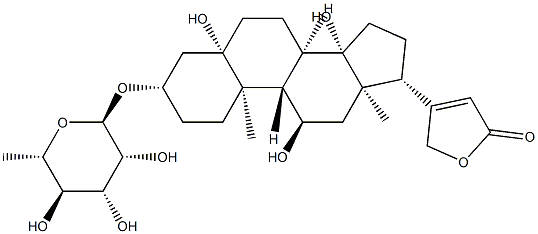 3β-[(6-Deoxy-α-L-mannopyranosyl)oxy]-5,11α,14-trihydroxy-5β-card-20(22)-enolide Struktur