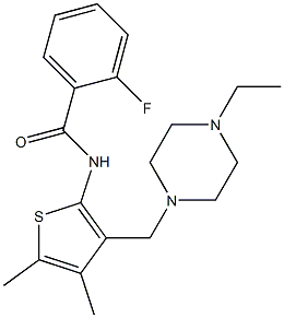 N-{3-[(4-ethyl-1-piperazinyl)methyl]-4,5-dimethyl-2-thienyl}-2-fluorobenzamide Struktur