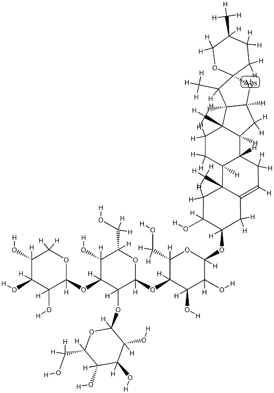 [(25R)-2α-Hydroxyspirosta-5-ene-3β-yl]4-O-(2-O-β-D-glucopyranosyl-3-O-β-D-xylopyranosyl-β-D-glucopyranosyl)-β-D-galactopyranoside Struktur