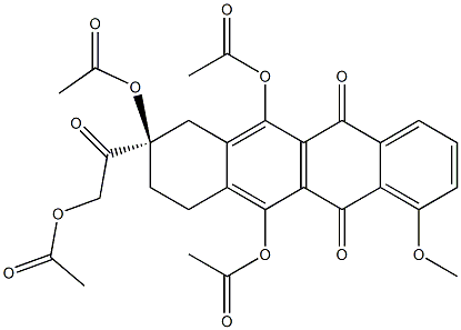 (8R)-6,8α,11-Triacetoxy-8-acetoxyacetyl-7,8,9,10-tetrahydro-1-methoxy-5,12-naphthacenedione Struktur