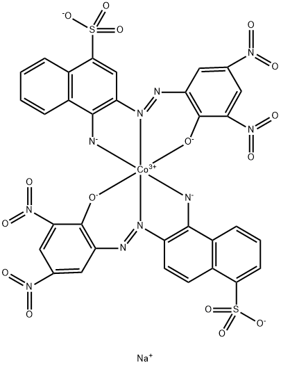 Cobaltate(3-), [4-amino-3-[(2-hydroxy-3, 5-dinitrophenyl)azo]-1-naphthalenesulfonato(3-)][5 -amino-6-[(2-hydroxy-3,5-dinitrophenyl)azo]-1-naphthalenesulfonat o(3-)]-, trisodium Struktur