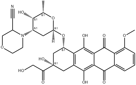 5,12-Naphthacenedione, 10-3-(3-cyano-4-morpholinyl)-2,3,6-trideoxy-.alpha.-L-lyxo-hexopyranosyloxy-7,8,9,10-tetrahydro-6,8,11-trihydroxy-8-(hydroxyacetyl)-1-methoxy- Struktur