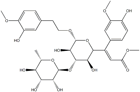 2-(4-Methoxy-3-hydroxyphenyl)ethyl 6-O-(4-hydroxy-3-methoxycinnamoyl)-3-O-(α-L-rhamnopyranosyl)-β-D-glucopyranoside Struktur