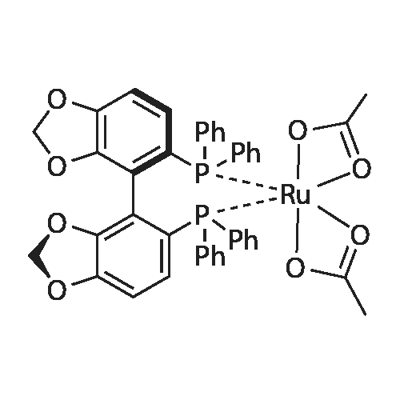 Diacetato[(R)-(+)-5,5'-bis(diphenylphosphino)-4,4'-bi-1,3-benzodioxole] ruthenium(II) Ru(OAc)2[(R)-segphos] Structure