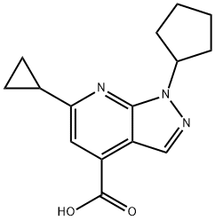 1-cyclopentyl-6-cyclopropyl-1H-pyrazolo[3,4-b]pyridine-4-carboxylic acid Struktur