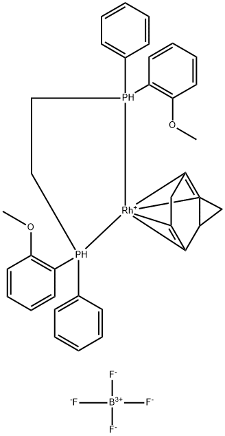 (2,3,5,6-H)-BICYCLO[2.2.1]HEPTA-2,5-DIENE][(1R,1''R)-[1,2-ETHANEDIYLBIS[(2-METHOXYPHENYL)PHENYLPHOSPHINE]RHODIUM(I)- TETRAFLUOROBORATE Struktur