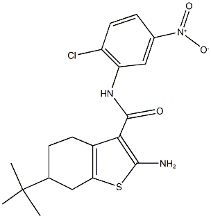 2-AMINO-6-TERT-BUTYL-N-(2-CHLORO-5-NITROPHENYL)-4,5,6,7-TETRAHYDRO-1-BENZOTHIOPHENE-3-CARBOXAMIDE Struktur