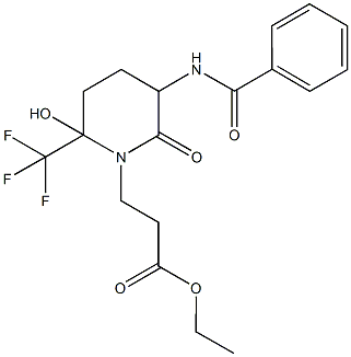 ethyl 3-[5-(benzoylamino)-2-hydroxy-6-oxo-2-(trifluoromethyl)piperidin-1-yl]propanoate Struktur