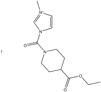 1-{[4-(ethoxycarbonyl)piperidin-1-yl]carbonyl}-3-methyl-1H-imidazol-3-ium iodide Struktur