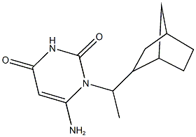 6-amino-1-(1-{bicyclo[2.2.1]heptan-2-yl}ethyl)-1,2,3,4-tetrahydropyrimidine-2,4-dione Struktur