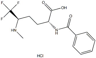 (2R,5R)-2-(benzoylamino)-6,6,6-trifluoro-5-(methylamino)hexanoic acid hydrochloride Struktur