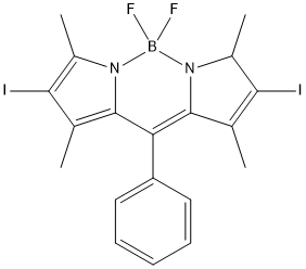 2,6-diiodo-4,4-difluoro-1,3,5,7-tetramethyl-8-phenyl-4-bora-3a,4a-diaza-s-indacene Struktur