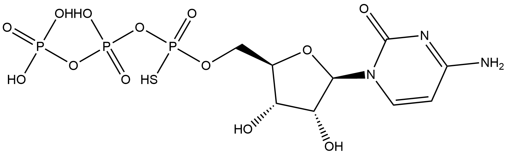 Cytidine, 5′→P′′-ester with thiotriphosphoric acid ((HO)2P(O)OP(O)(OH)OP(O)(OH)(SH)) (9CI, ACI) Struktur