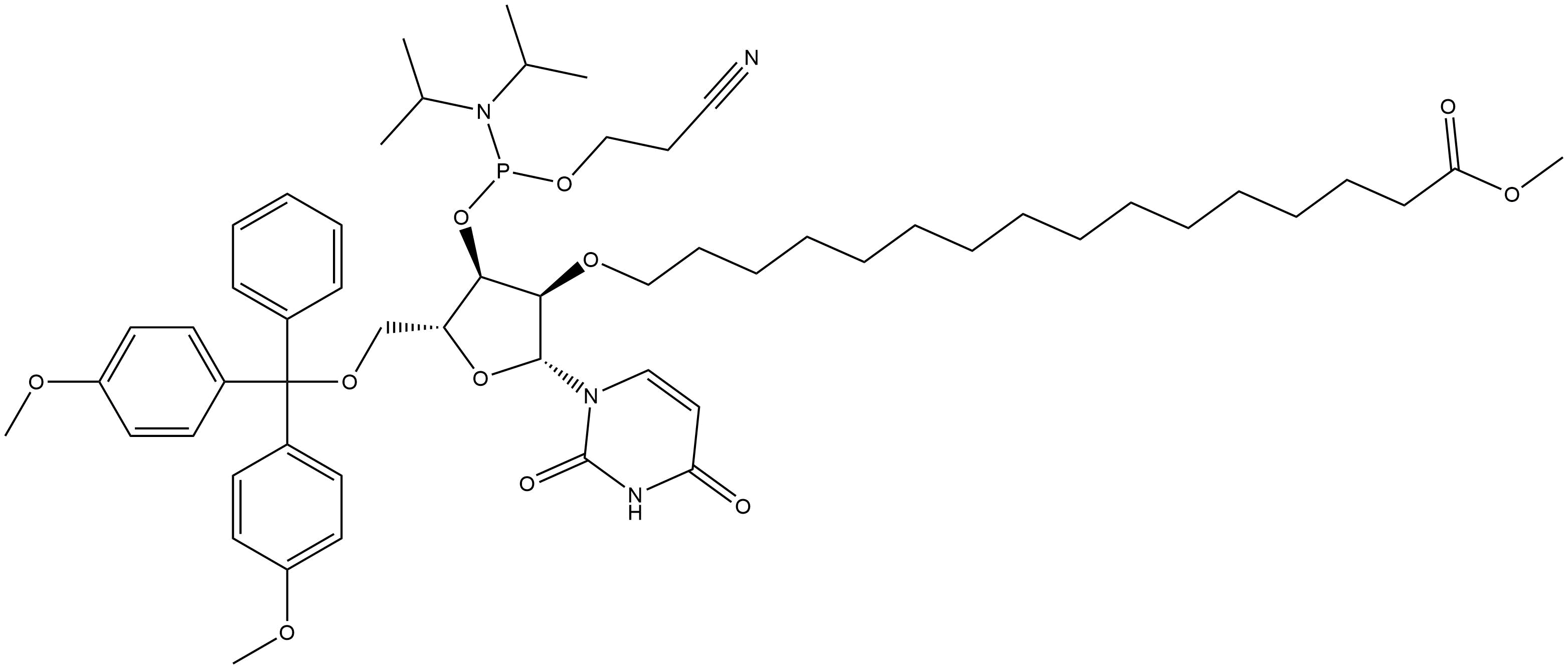 DMTr-2'-O-(Methyl palmitate)-rU-3'-CE-Phosphoramidite Struktur